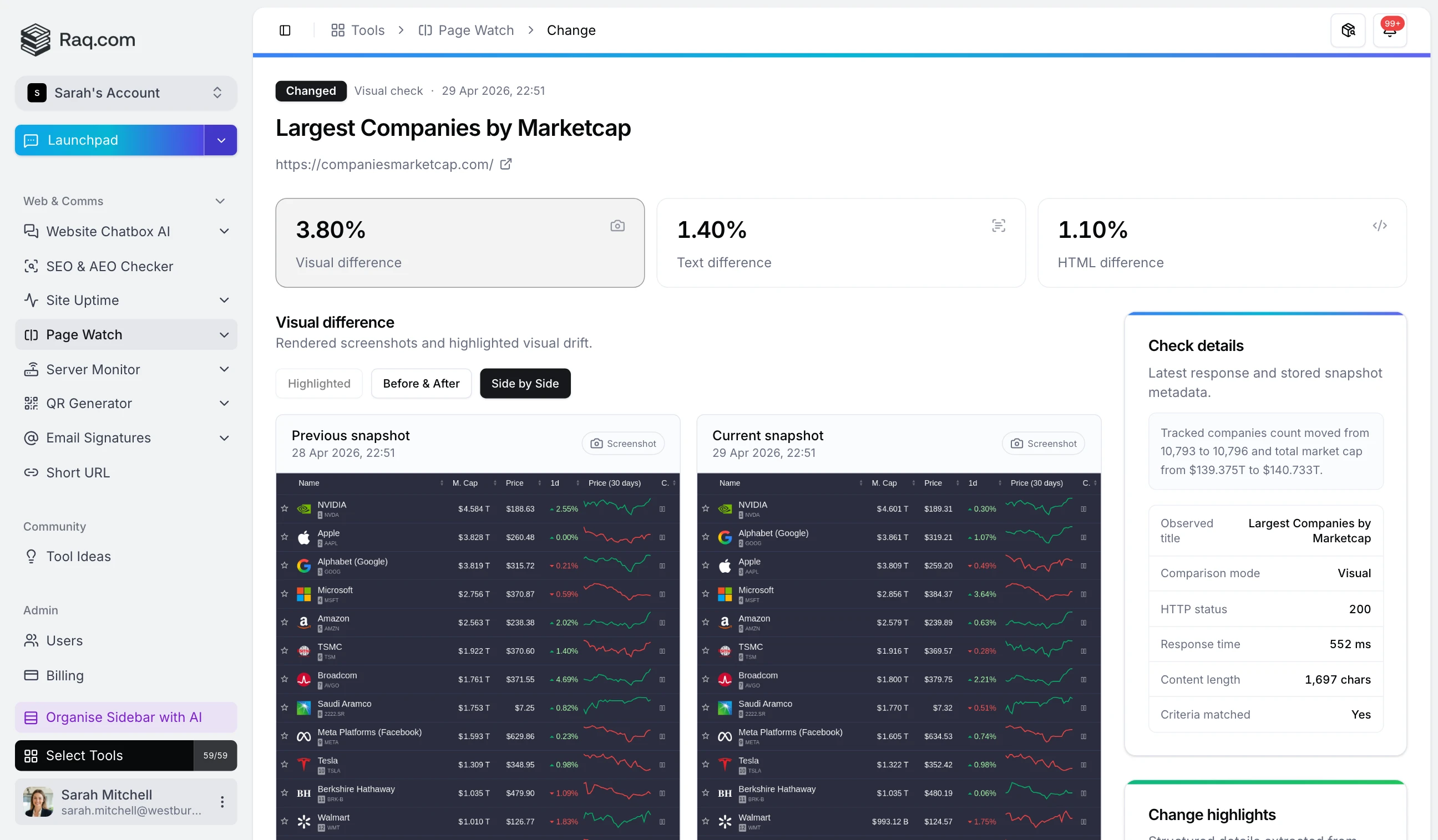 Page Watch interface