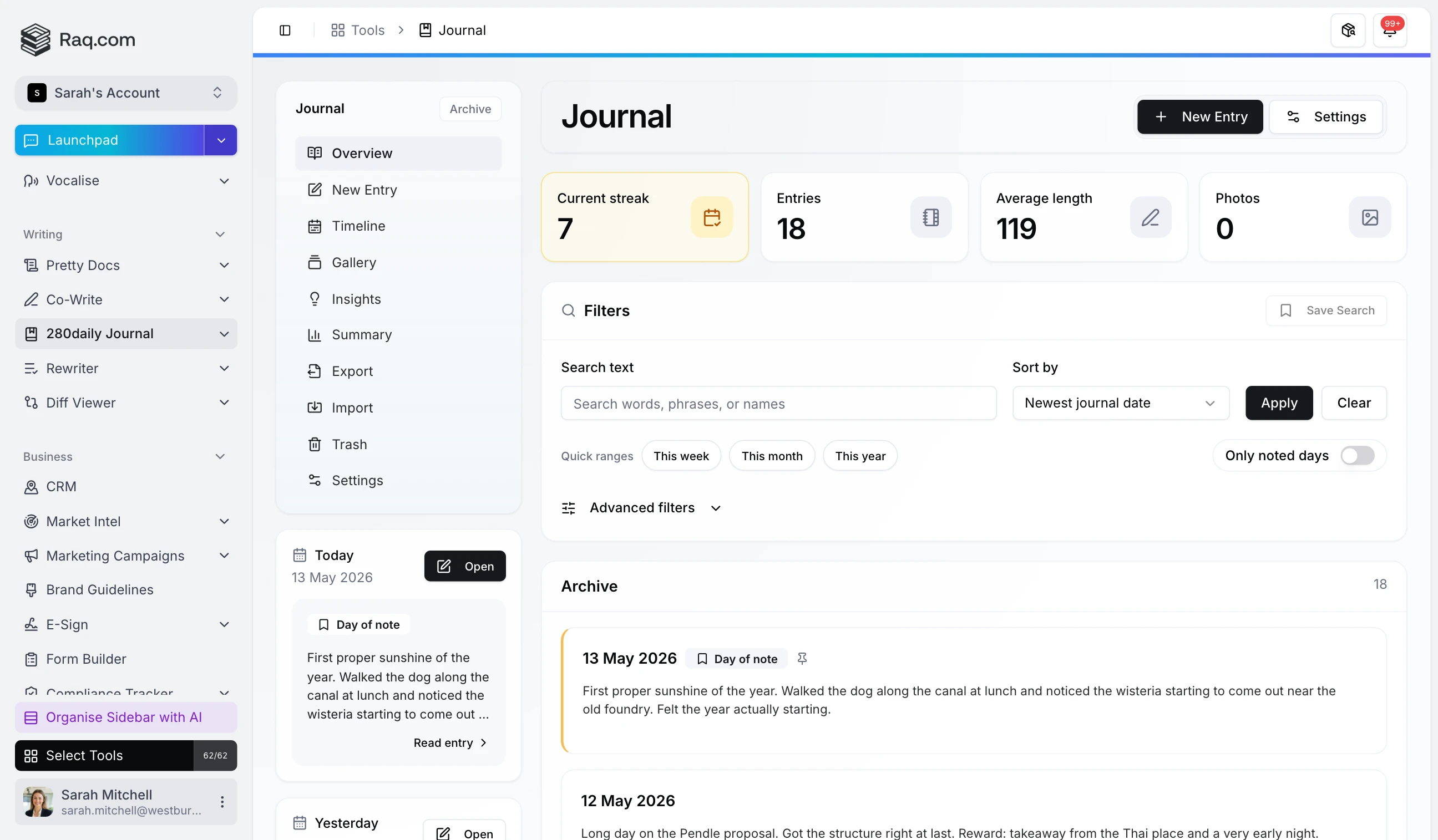 280daily Journal interface