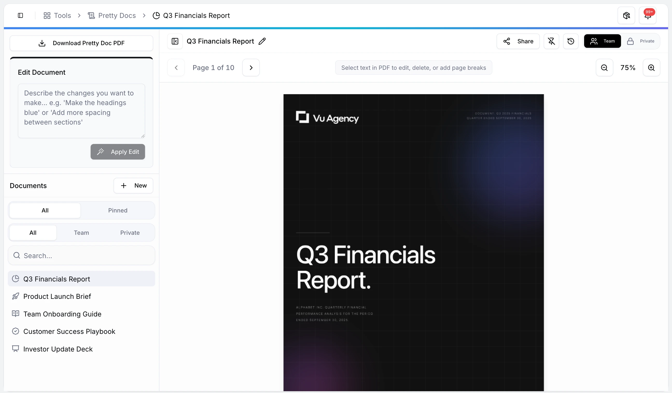 Pretty Docs interface