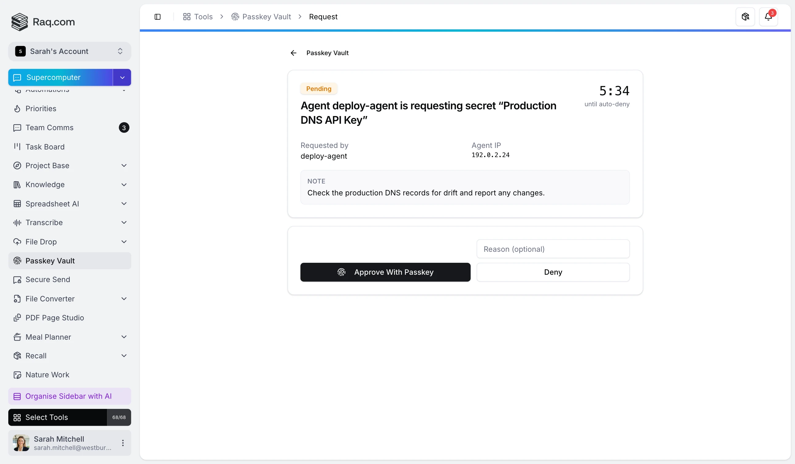 Passkey Vault interface