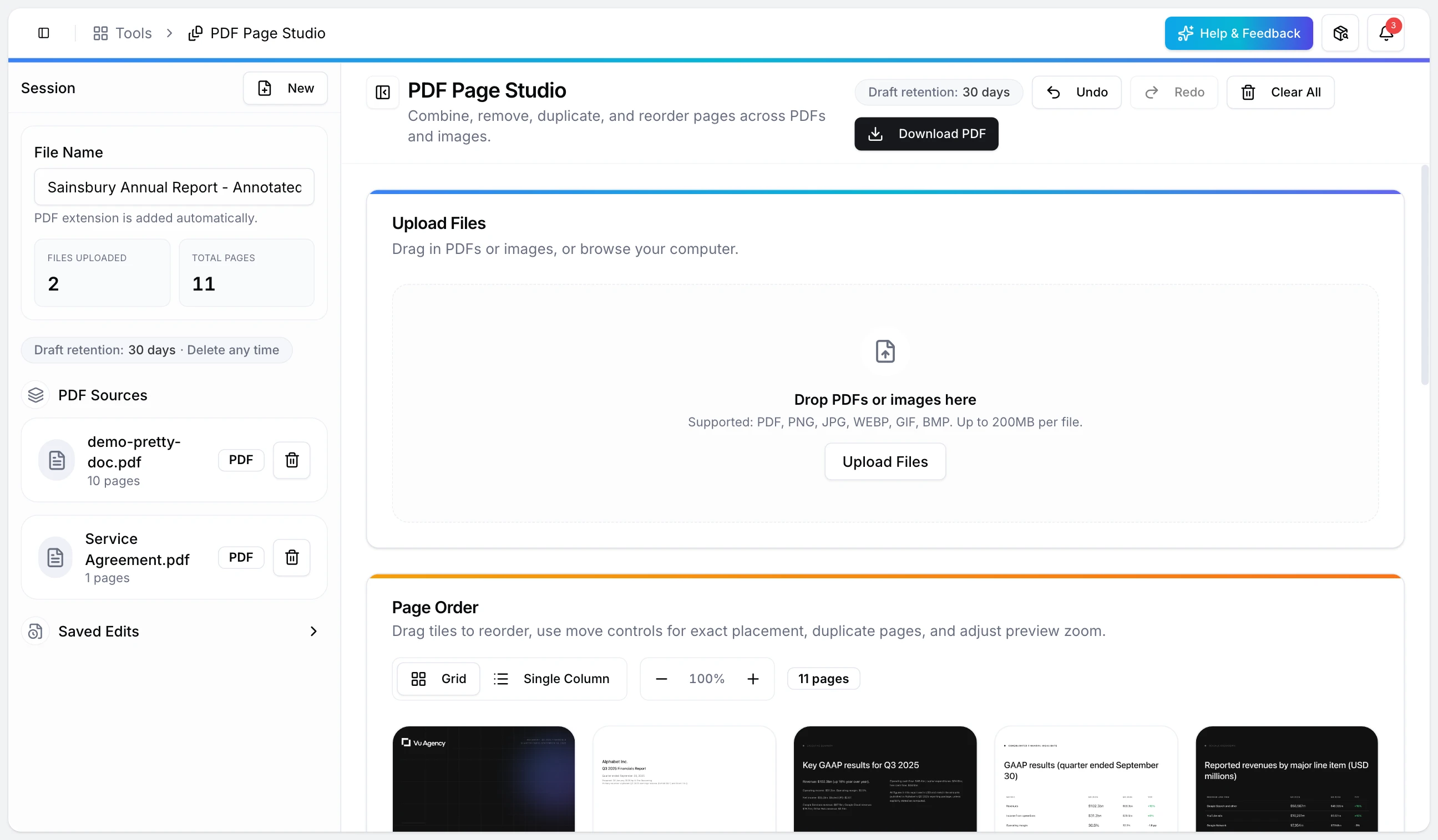 PDF Page Studio interface