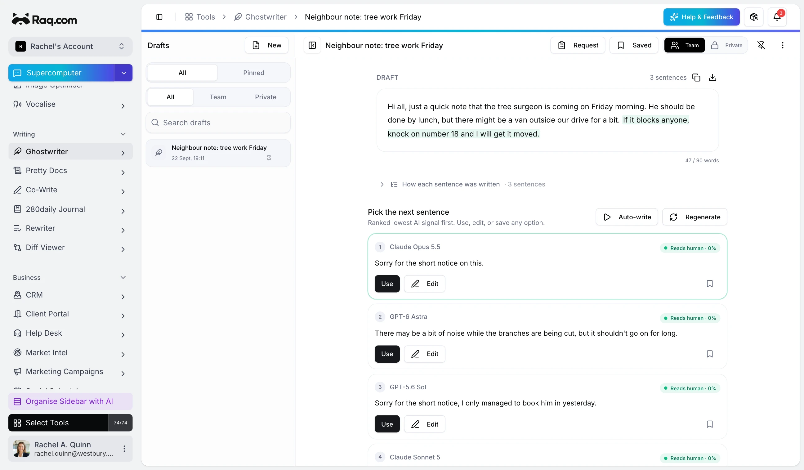 Ghostwriter interface