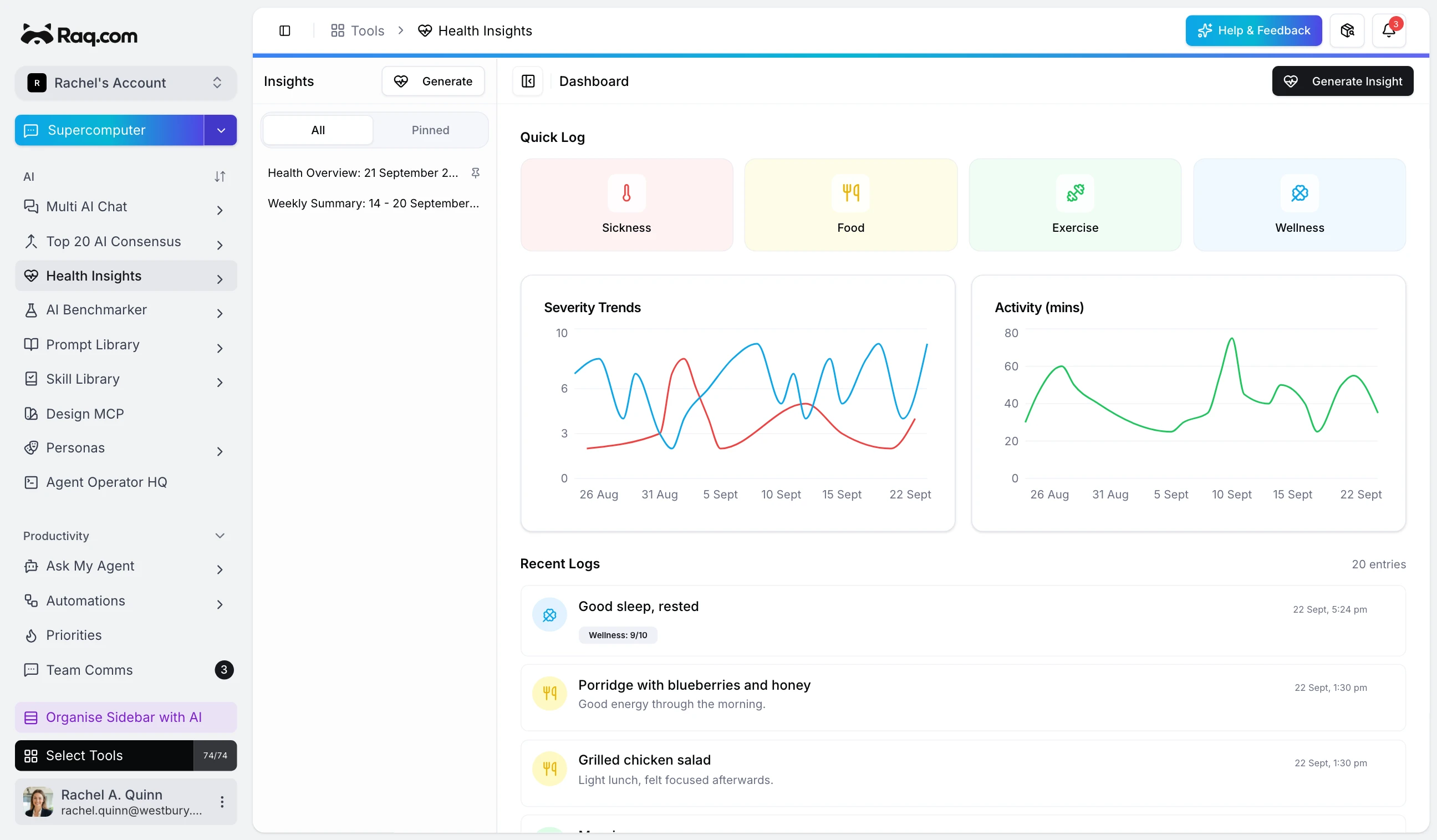 Health Insights interface