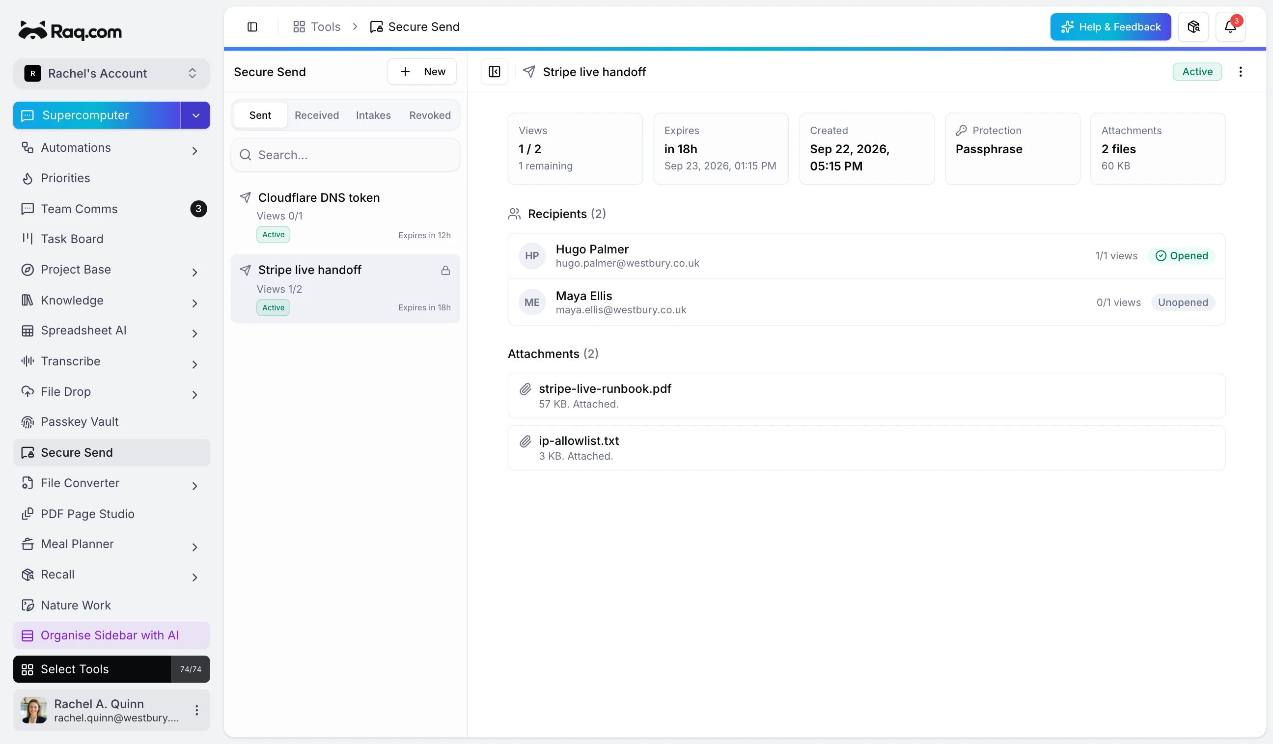 Secure Send interface