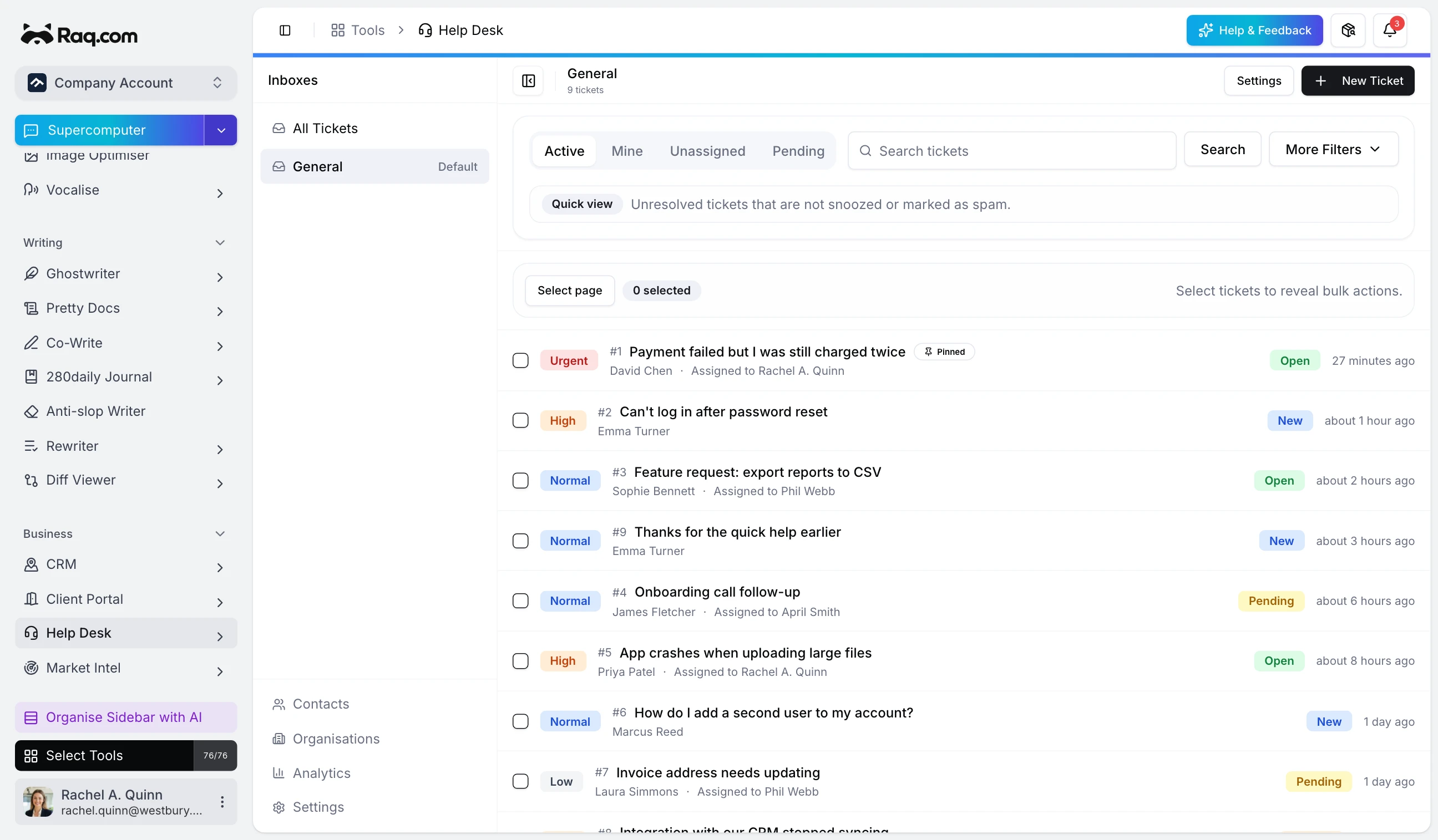 Help Desk interface