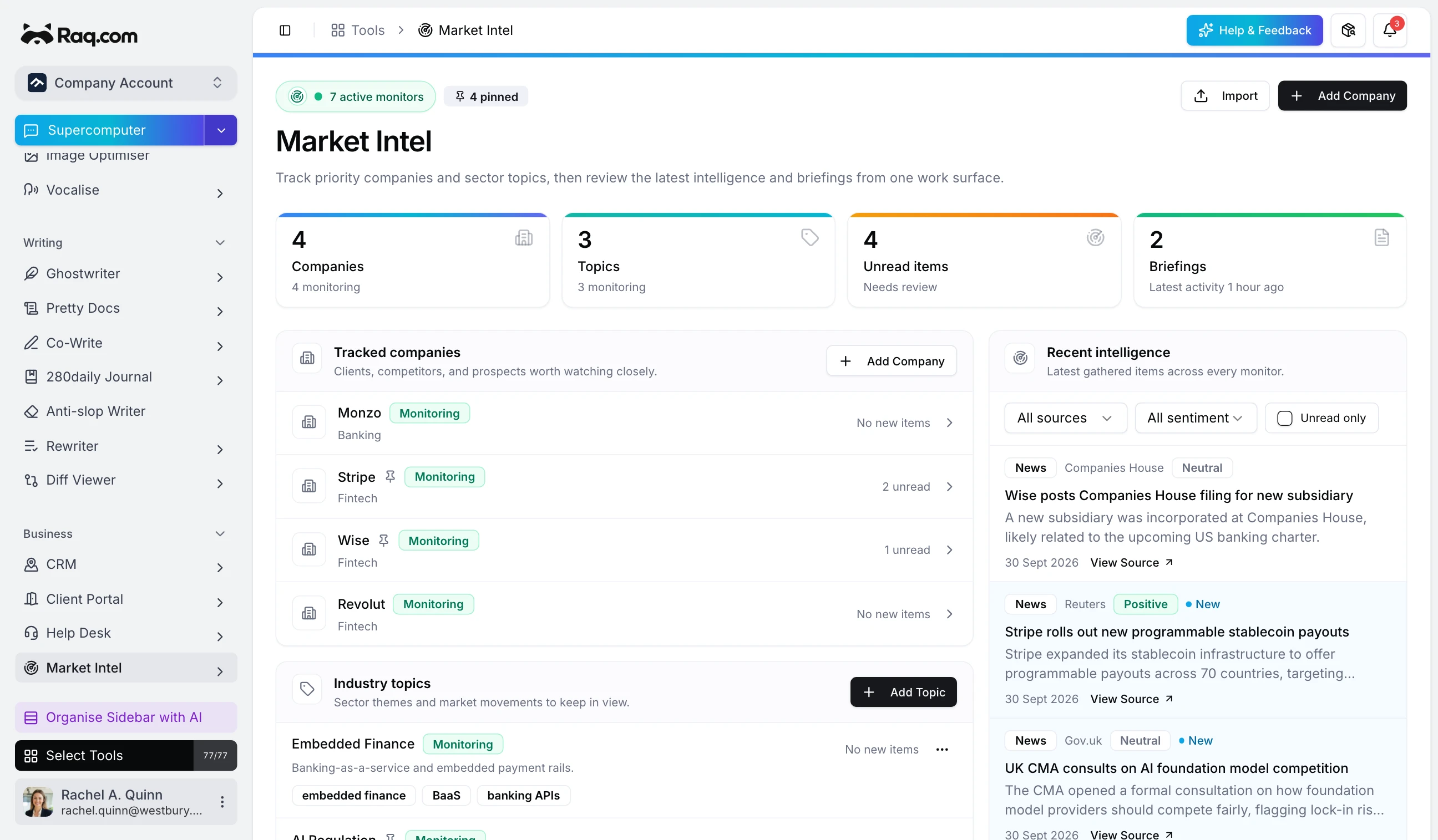 Market Intel interface