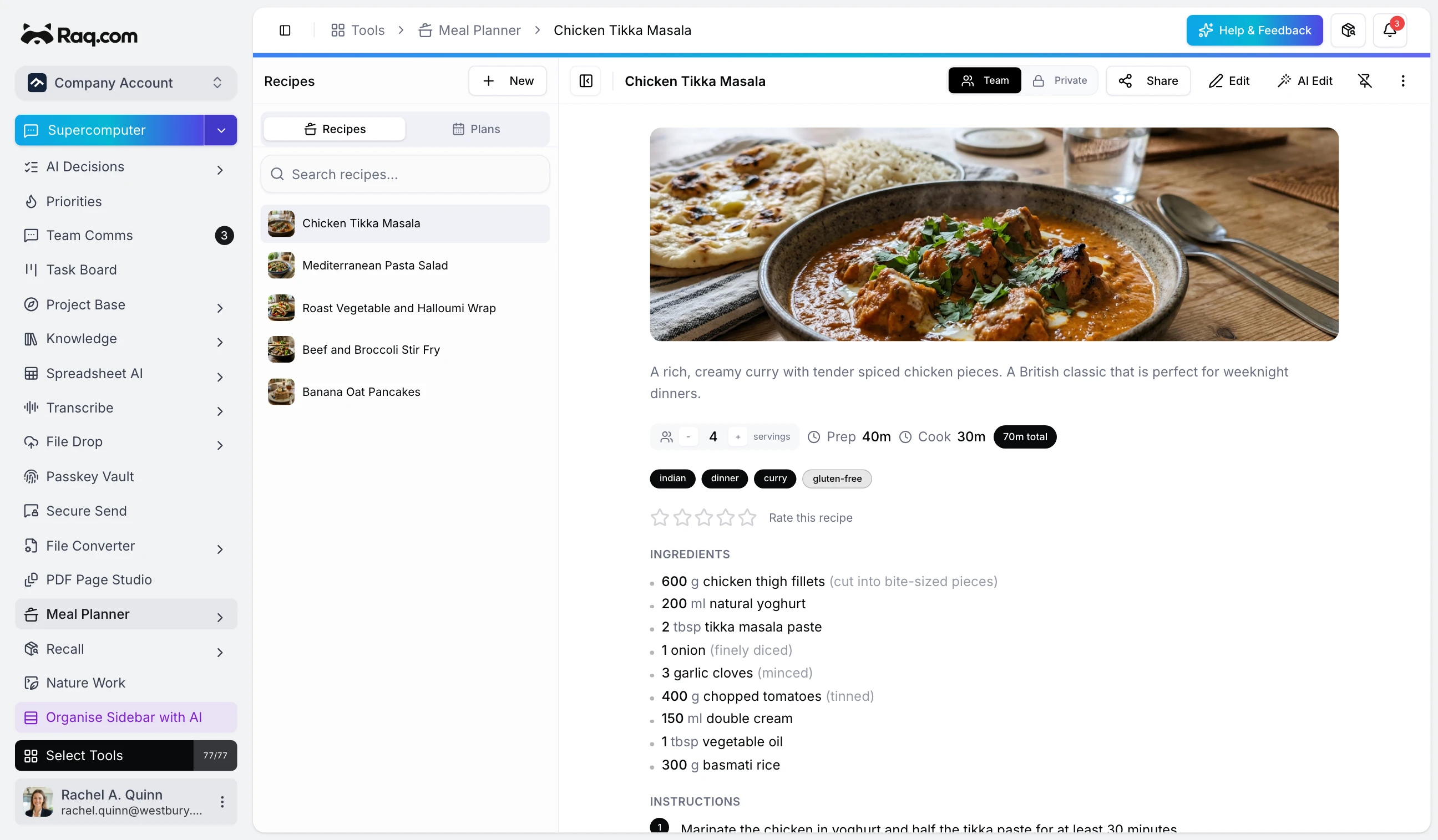 Meal Planner interface