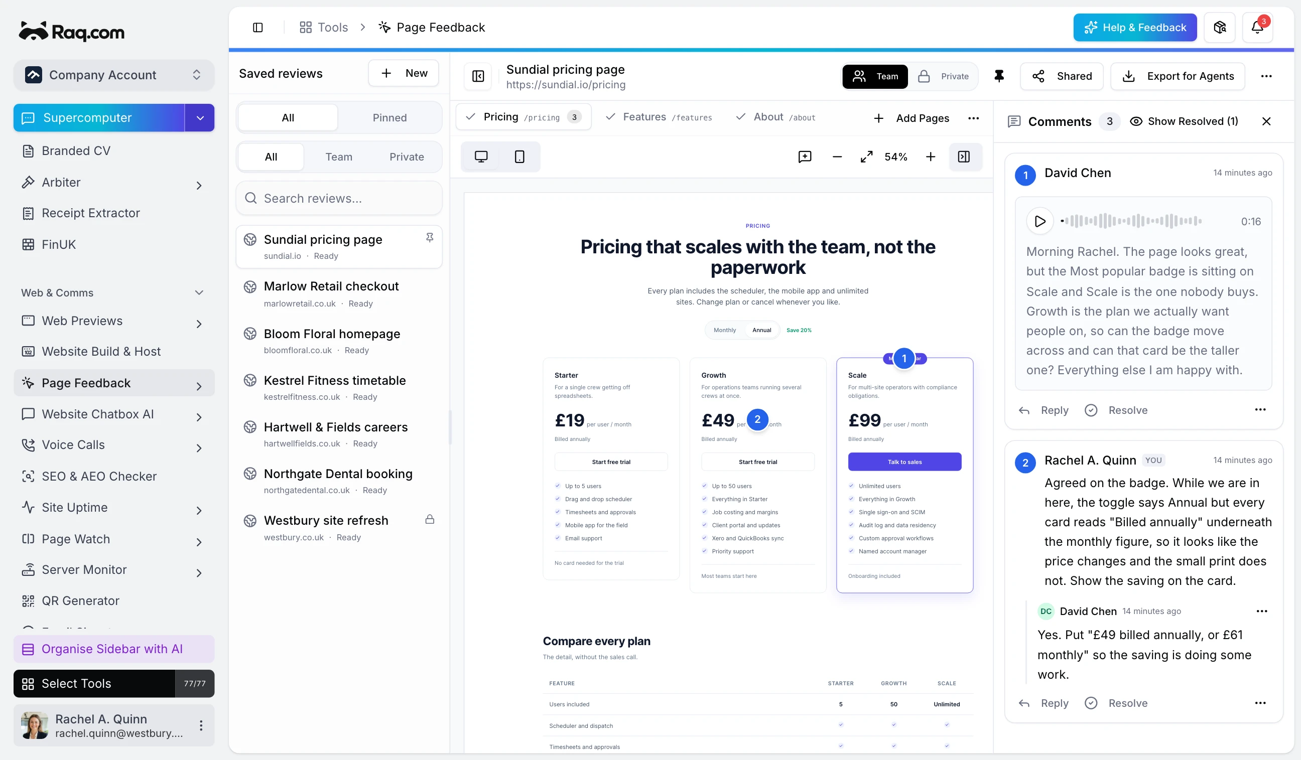 Page Feedback interface