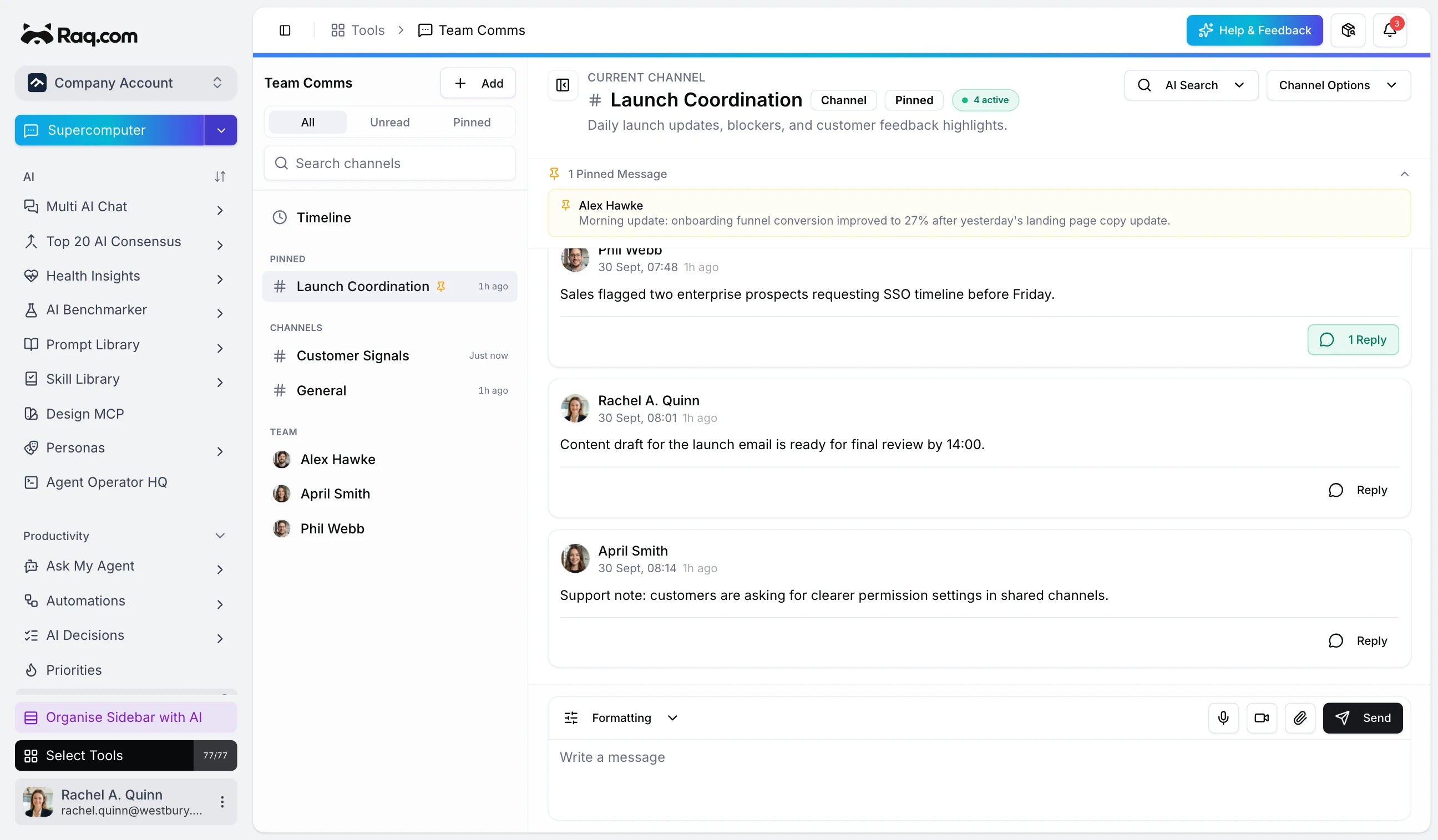 Team Comms interface
