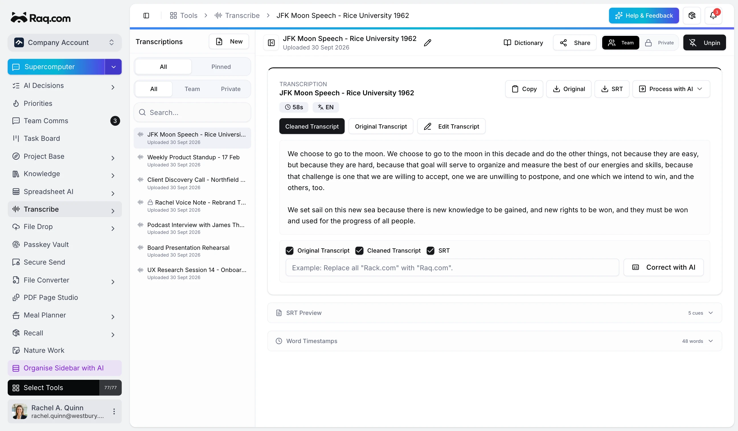 Transcribe interface