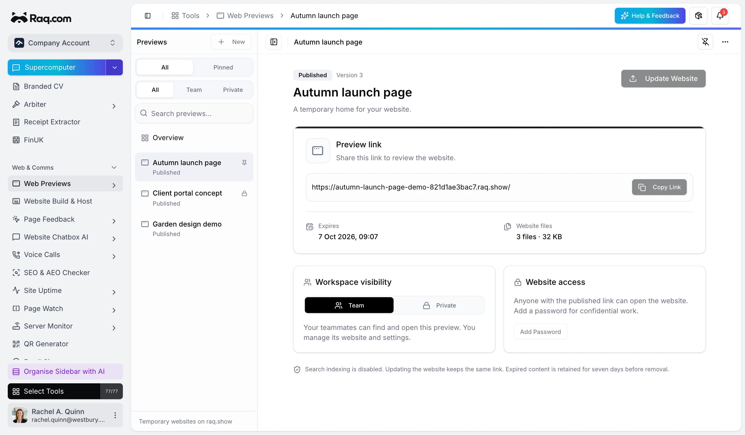 Web Previews interface