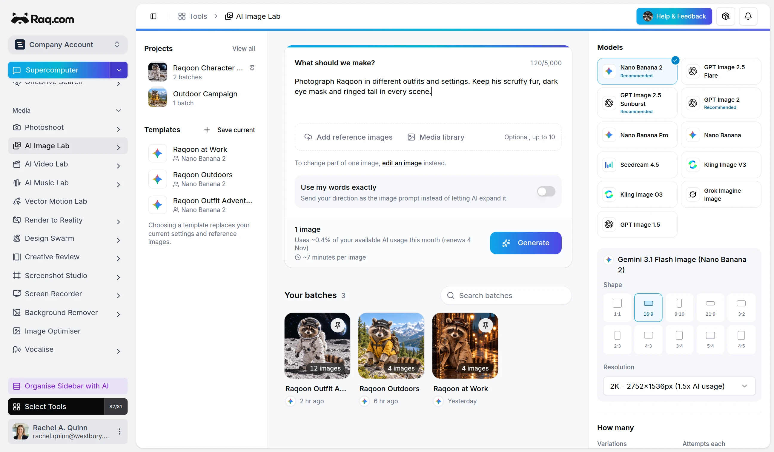 AI Image Lab interface