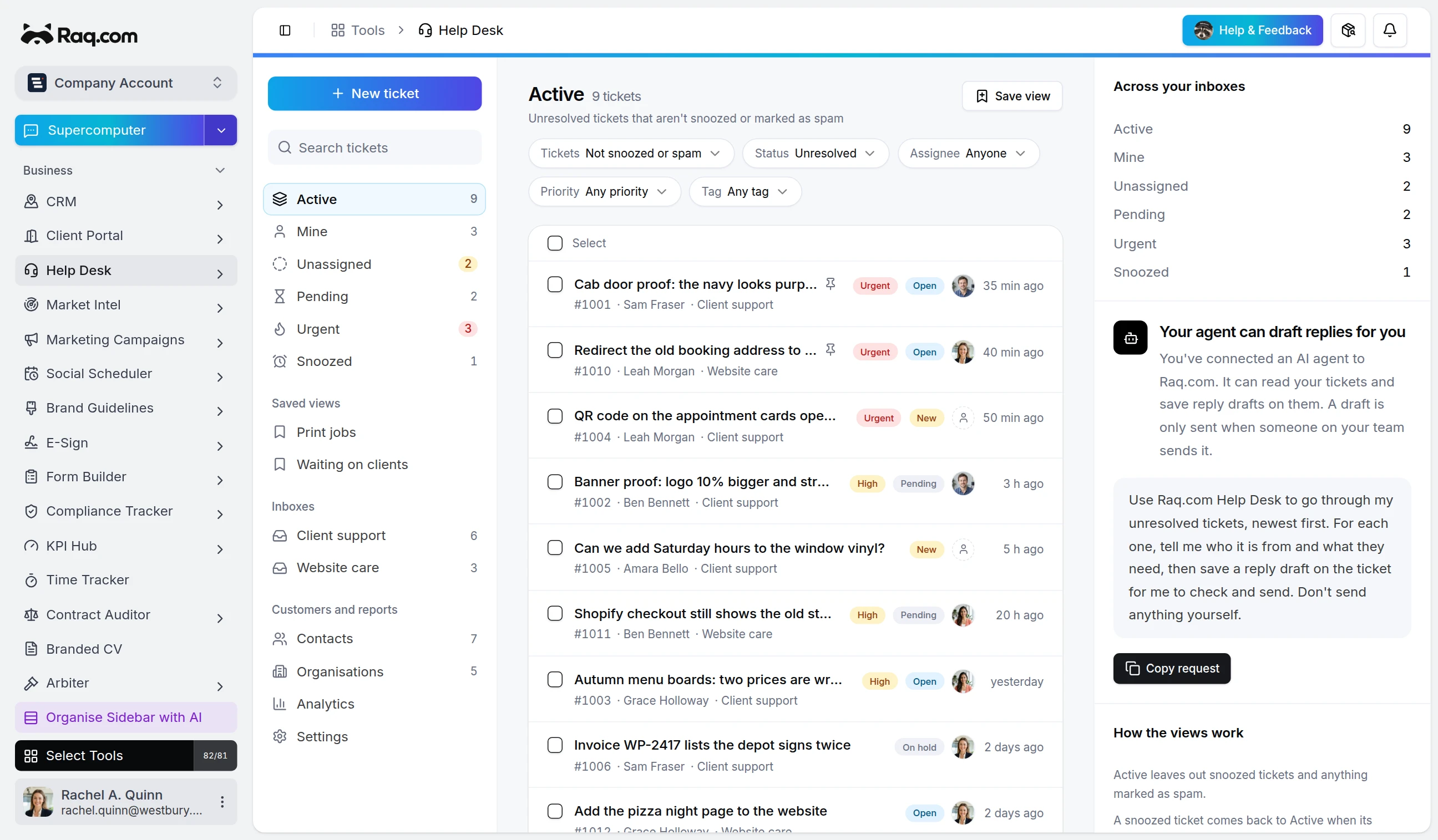Help Desk interface