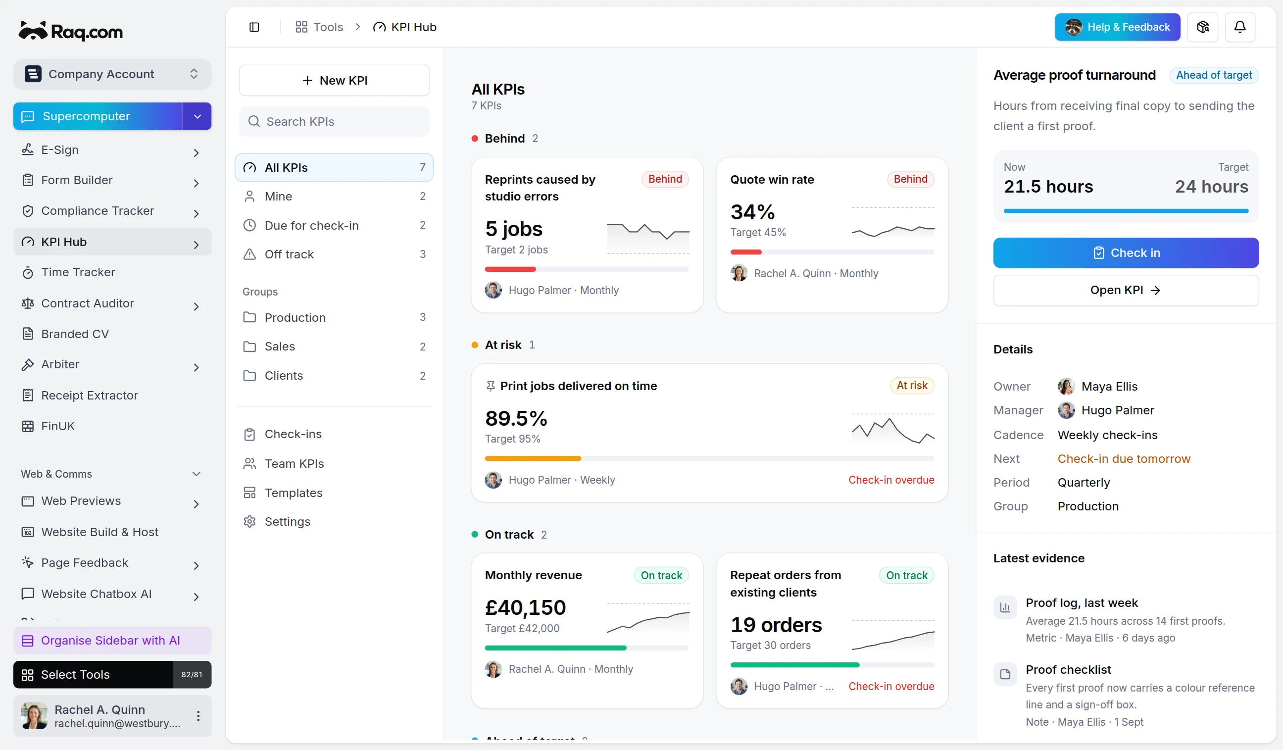 KPI Hub interface