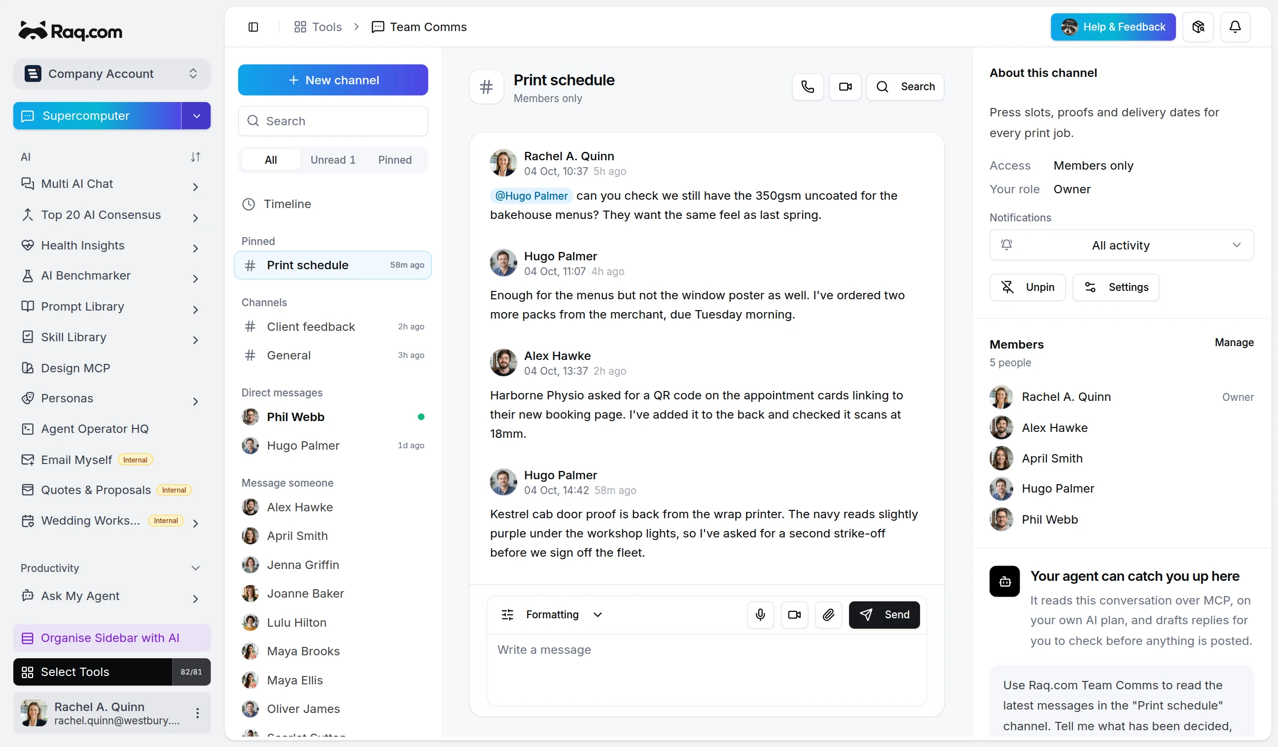 Team Comms interface