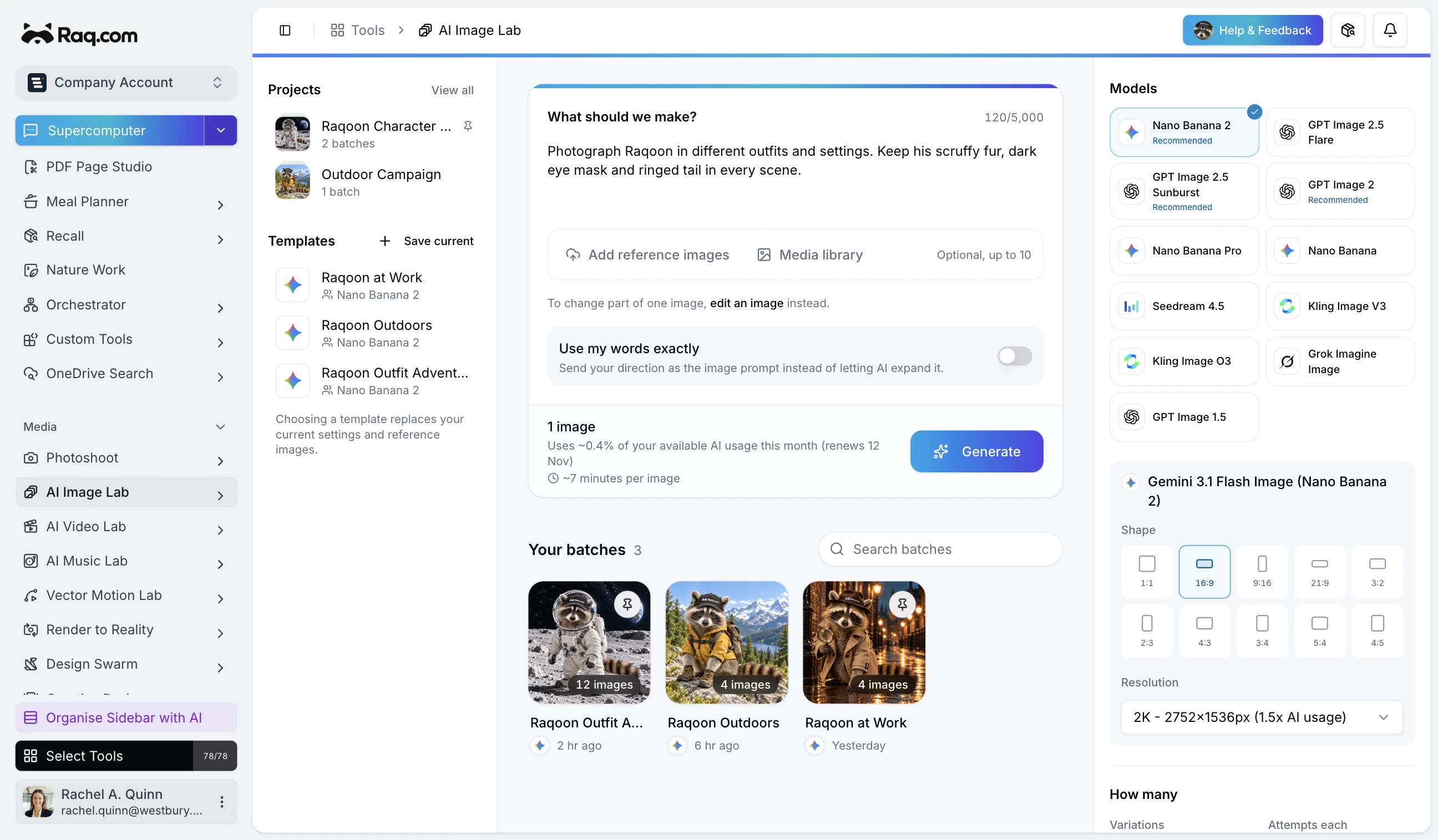 AI Image Lab interface