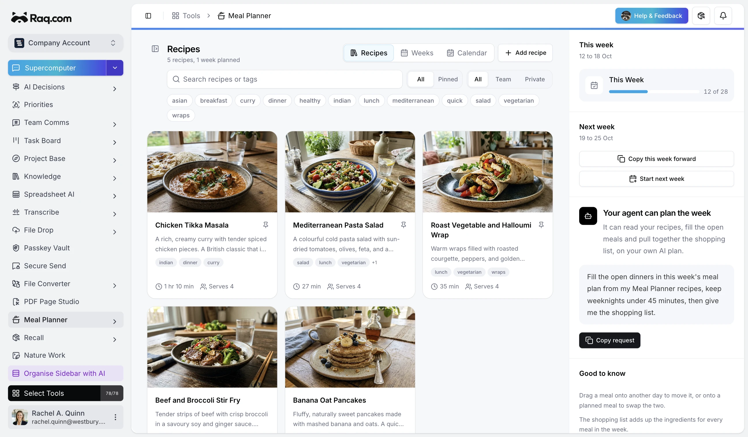 Meal Planner interface