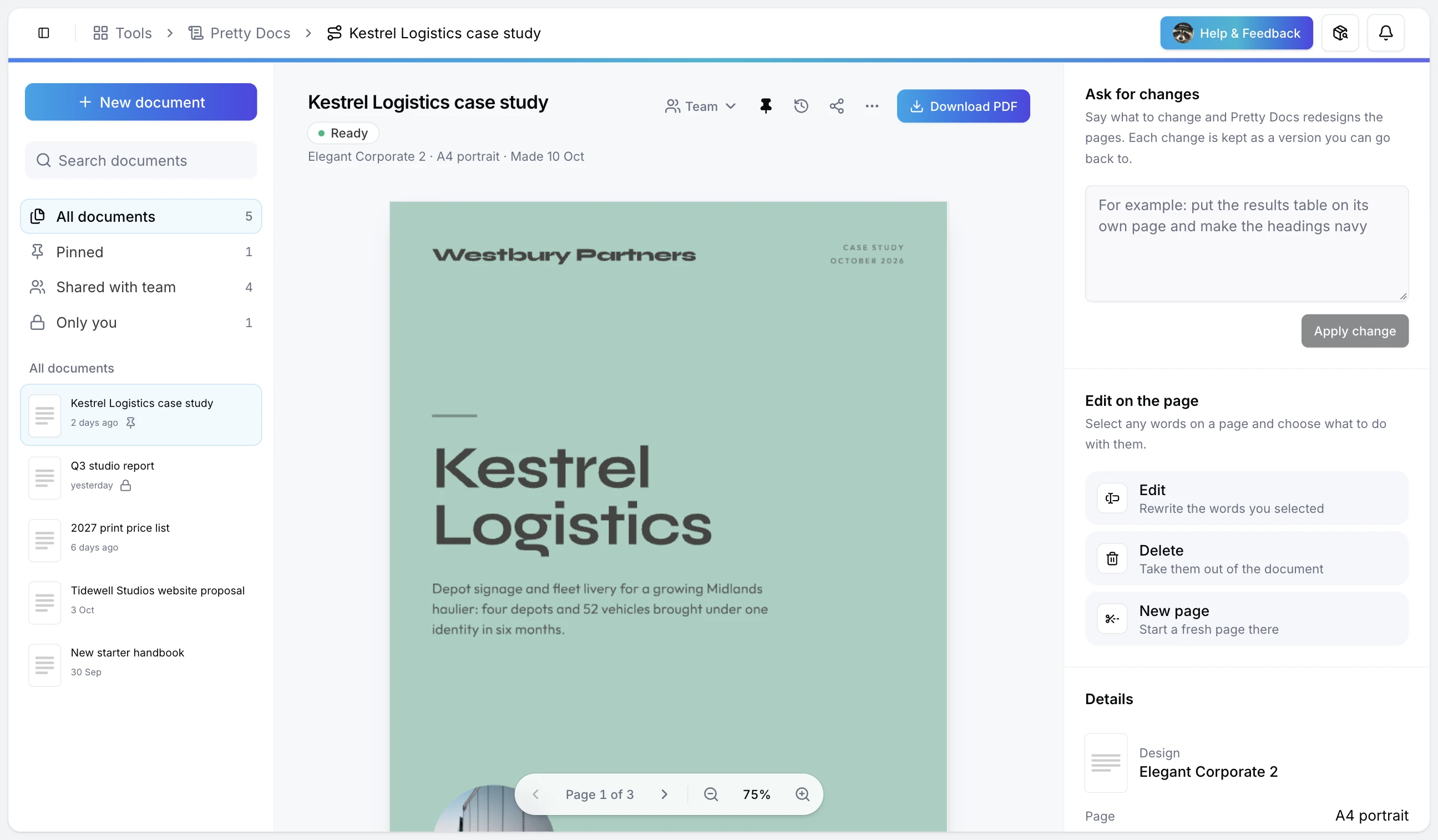 Pretty Docs interface