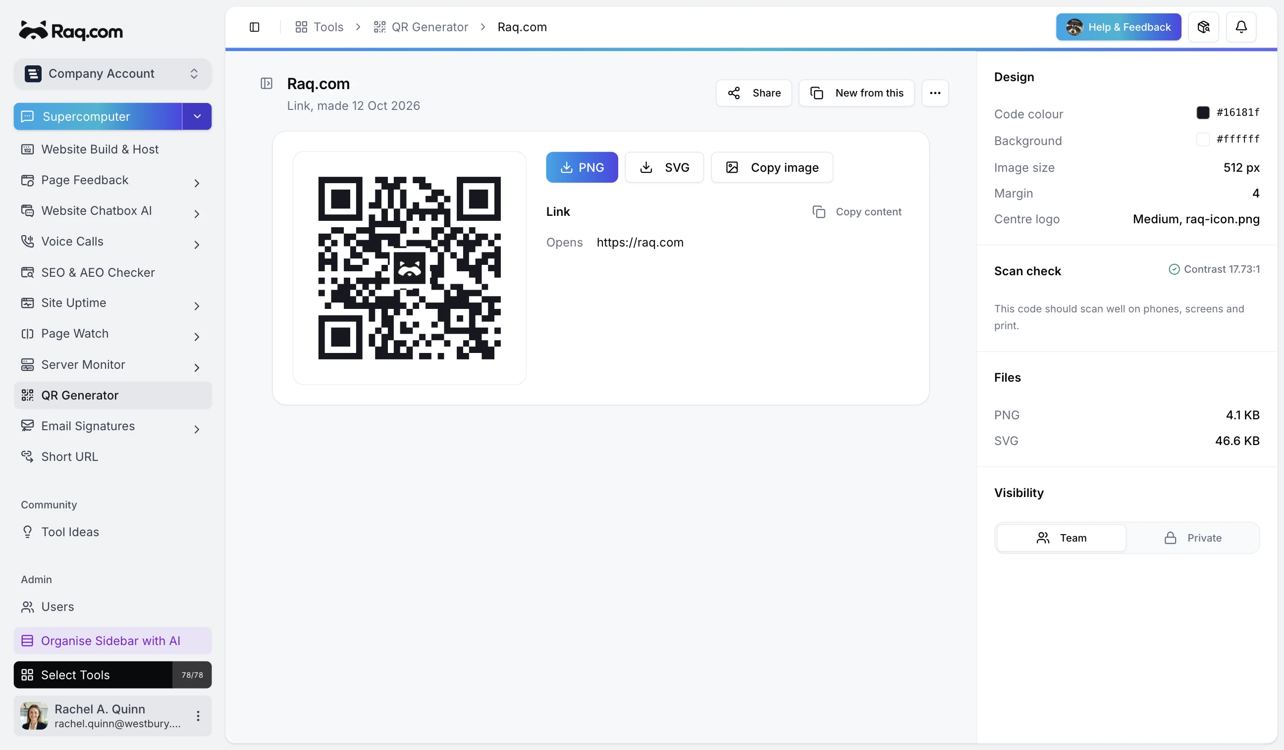 QR Generator interface