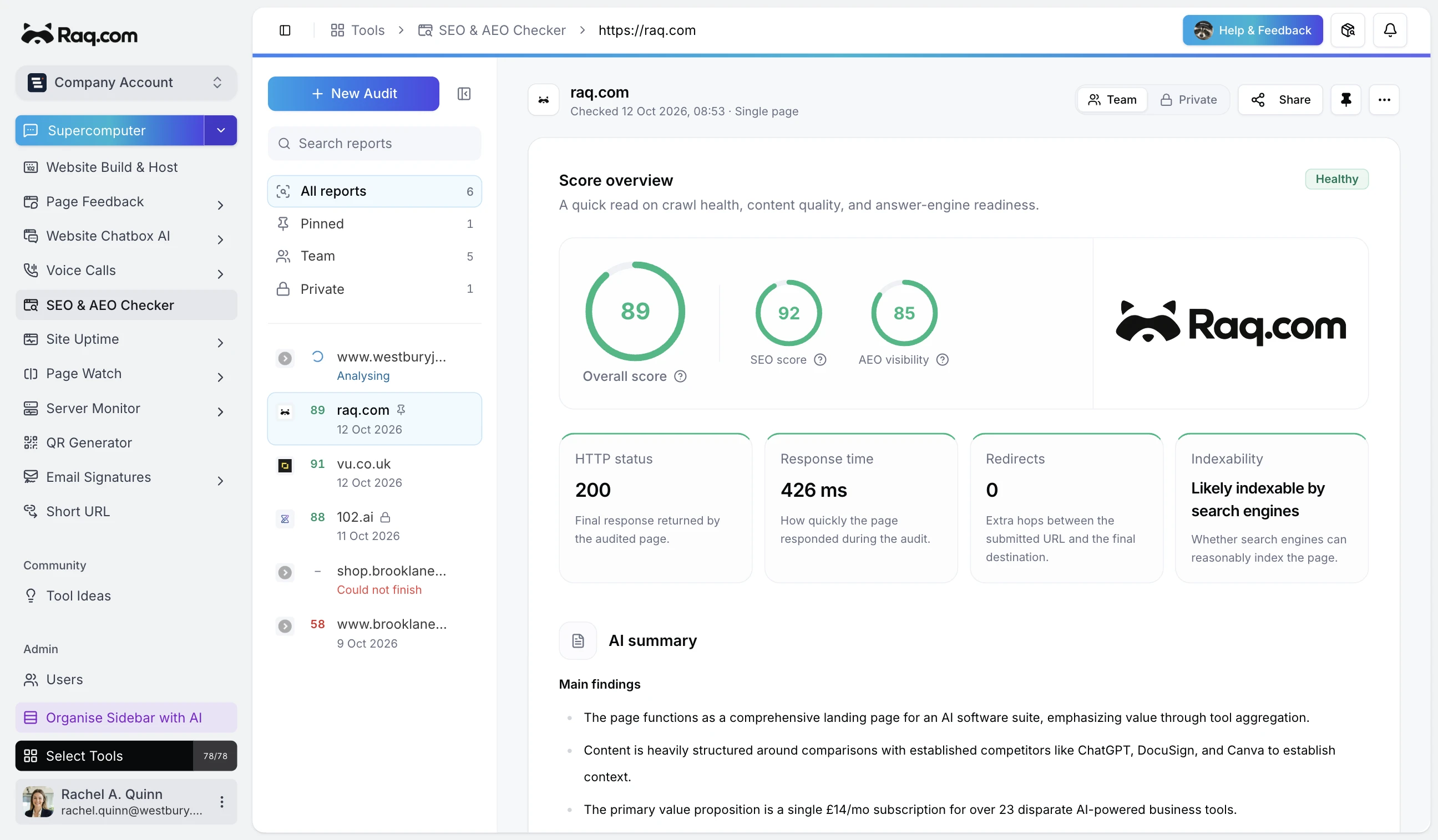 SEO & AEO Checker interface
