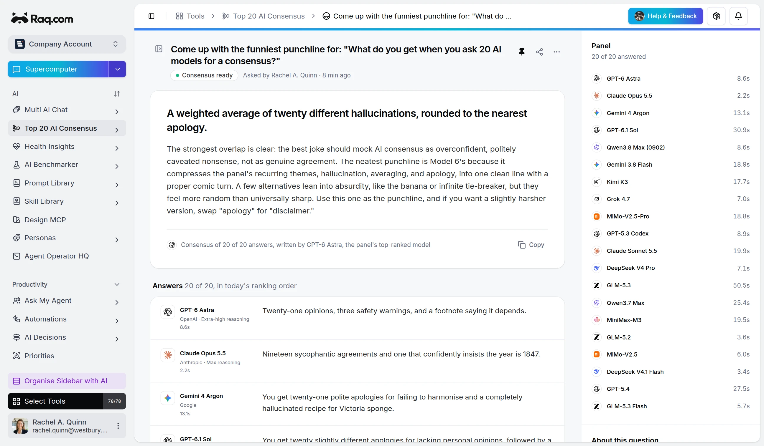 Top 20 AI Consensus interface
