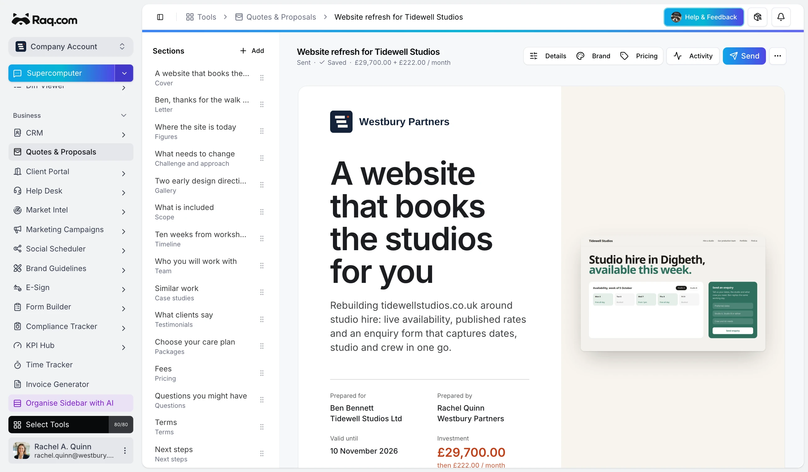 Quotes & Proposals interface