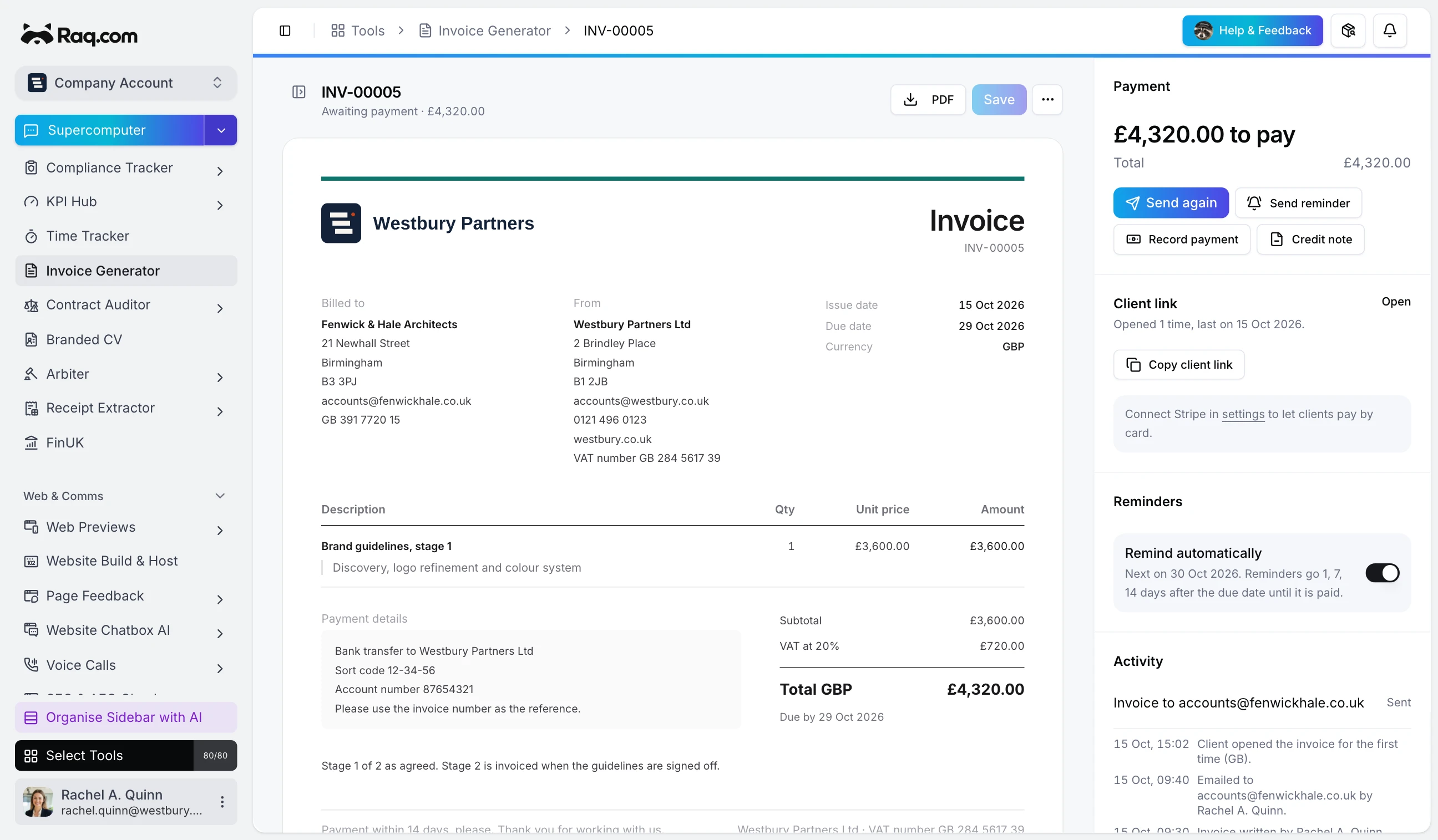 Invoice Generator interface