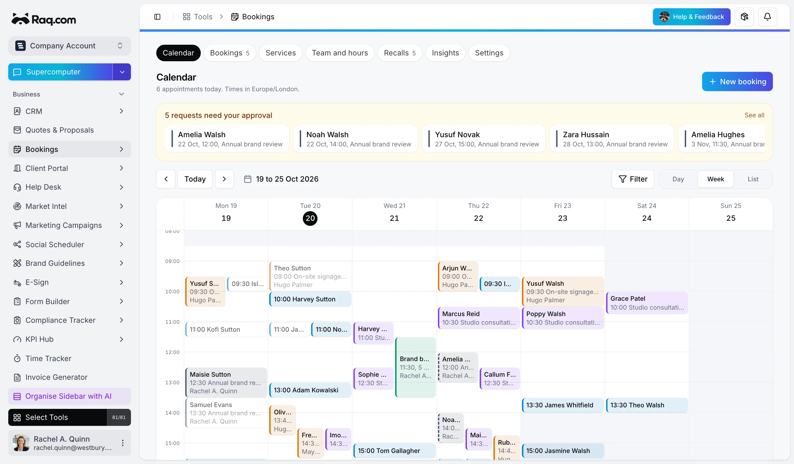 Bookings interface