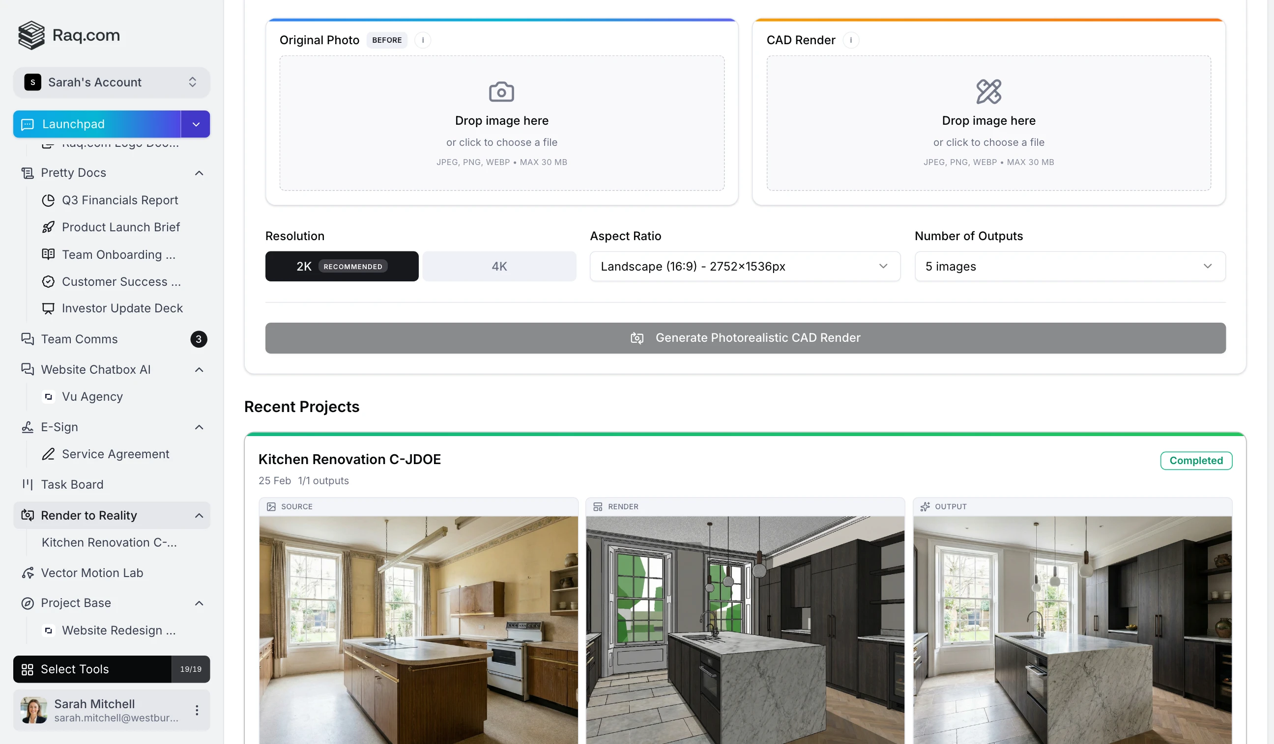 Render to Reality interface