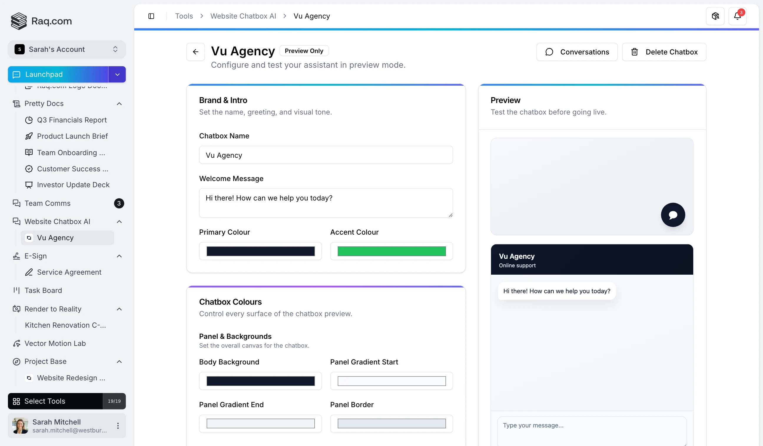 Website Chatbox AI interface
