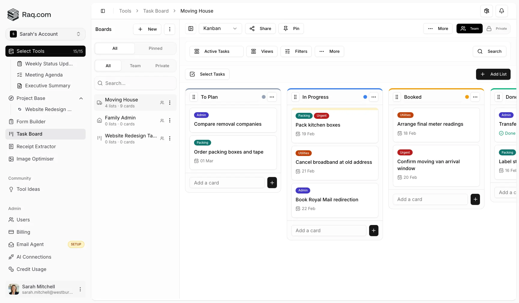 Task Board interface
