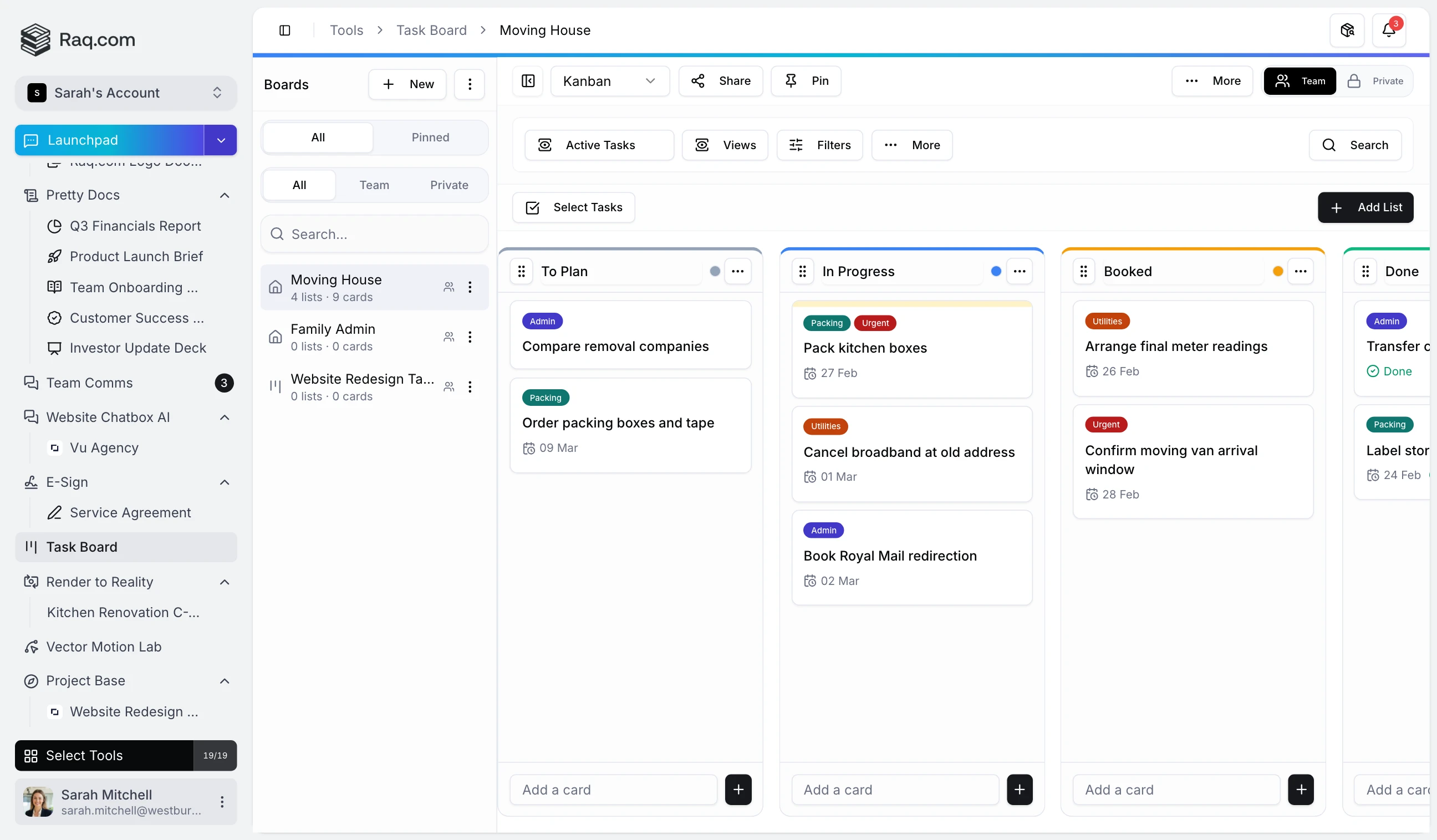 Task Board interface