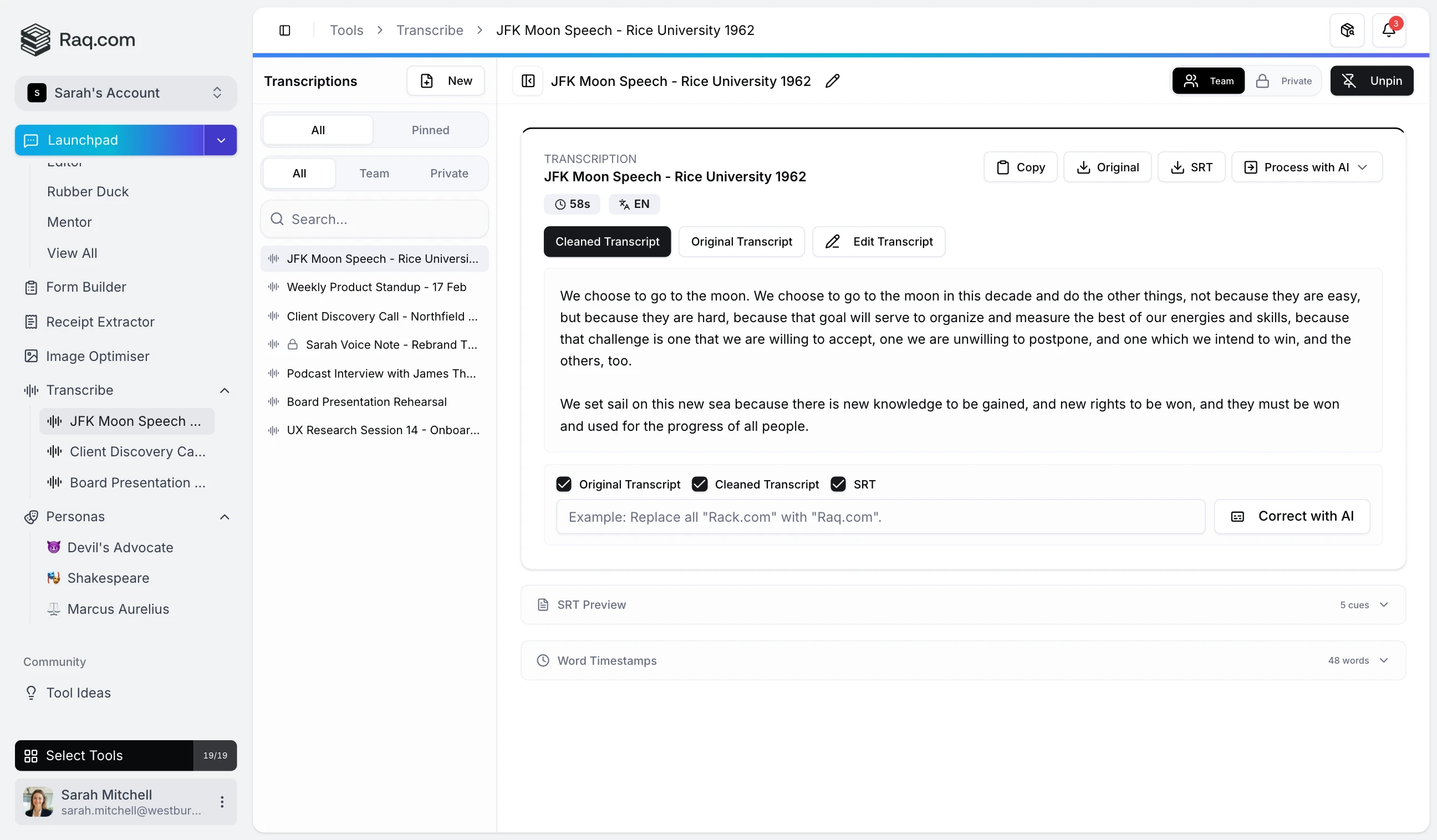 Transcribe interface